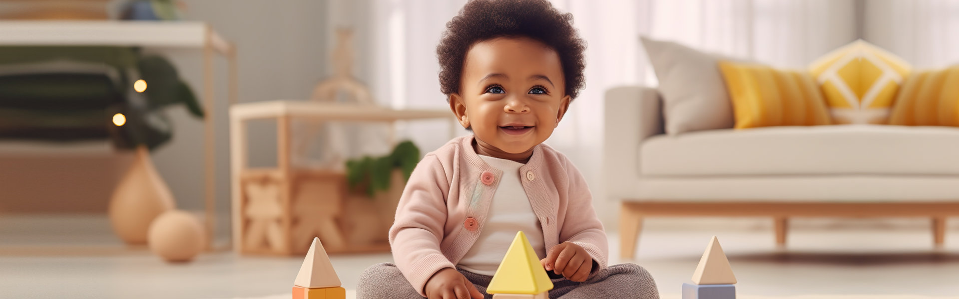 a baby playing with stacking building blocks